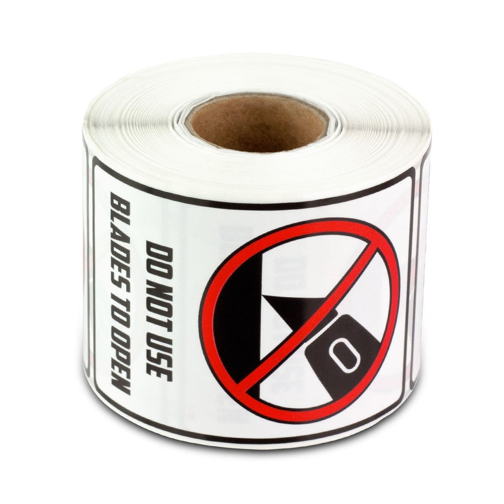 DO NOT USE Blades to Open 3" x 2" Rectangle International Pictorial Shiping Warning Label Stickers (300 Labels per roll / 1 roll) - LeoForward Australia