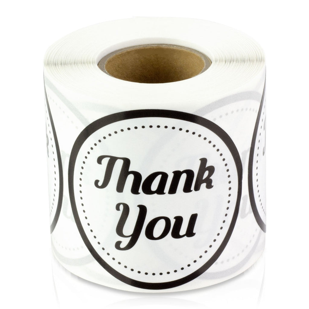 Thank You 2" Round Labels Stickers for Wedding, Birthday, Event, Thanks Envelope, Gift Box (Black White / 300 Labels per roll / 1 roll) - LeoForward Australia