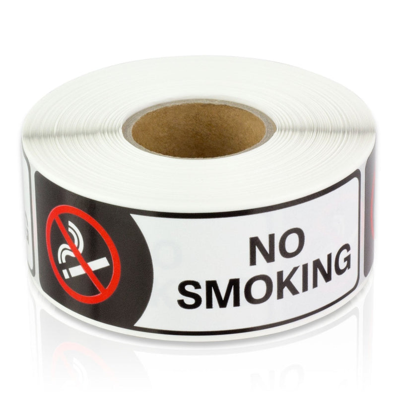 NO Smoking 1" x 3" Warning Alert Stop Smoke No Cigarette Logo Window Door Sticker Labels (300 Labels per roll / 1 roll) - LeoForward Australia