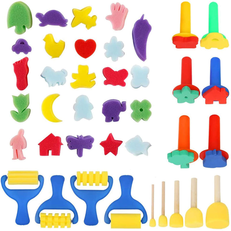  [AUSTRALIA] - 39pcs Kids Paint Sponges, YGDZ Early Learning Toddlers Paint Brushes Sponge Stamps Foam Art Craft Drawing Tools