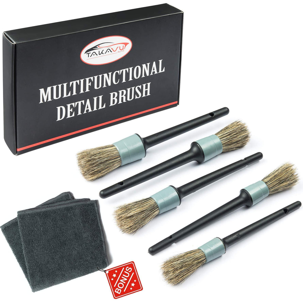  [AUSTRALIA] - Master Detailing Brush Set - 5 Different Sizes - Free Microfiber Towel - Premium Natural Boar Hair - Plastic Handle - No Shed Bristles - For Cleaning Engine, Wheel, Interior, Air Vent, Car, Motorcycle #5