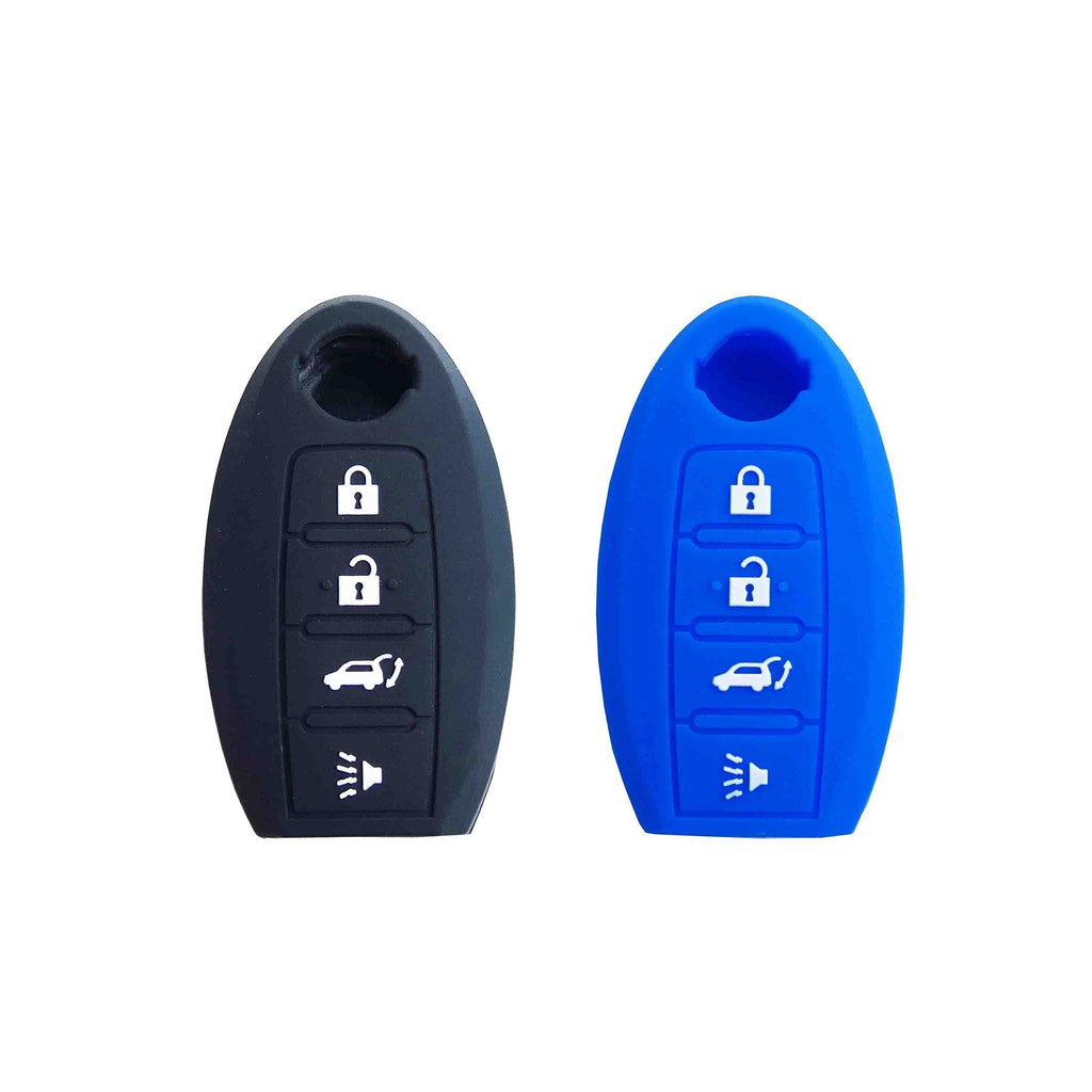  [AUSTRALIA] - BAR Autotech Silicone Rubber Keyless Entry Shell Case Remote Key Cover fit and Key fob Cover for Nissan Altima Gt-r Maxima Murano Rogue 370z 350z Versa Sentra Pathfinder (1 Pair) (Black+Blue) 4. Black/Blue