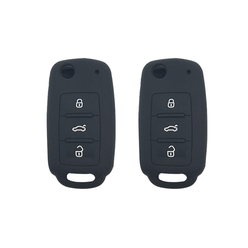 BAR Autotech Remote Key Silicone Rubber Keyless Entry Shell Case Fob and Key Skin Cover fit for VW Volkswagen B5 Golf Polo Passat Jetta (1 Pair) (Black) 1. Black/Black - LeoForward Australia