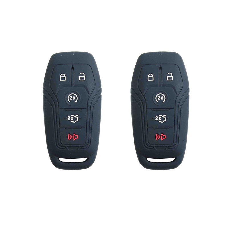  [AUSTRALIA] - BAR Autotech Remote Key Silicone Rubber Keyless Entry Shell Case Fob and Key Skin Cover fit for Ford Mustang Fusion Lincoln MKZ MKC F-450 F-150 2015 Ford Fusion SE (1 Pair) (Black) 01. Black/Black
