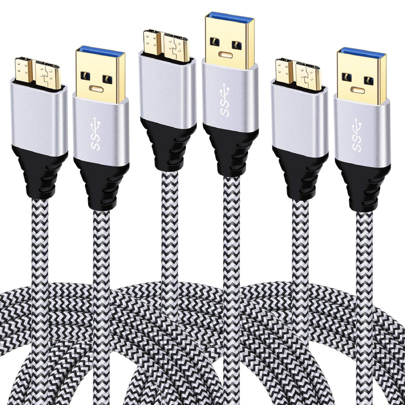  [AUSTRALIA] - Besgoods Charger Cable for Galaxy S5/Note 3, 3-Pack Braided 6ft USB 3.0 Cable Type A to Micro B Fast Data Charger Cable Compatible for Hard Drive, Samsung Galaxy S5, Note 3, Camera - White