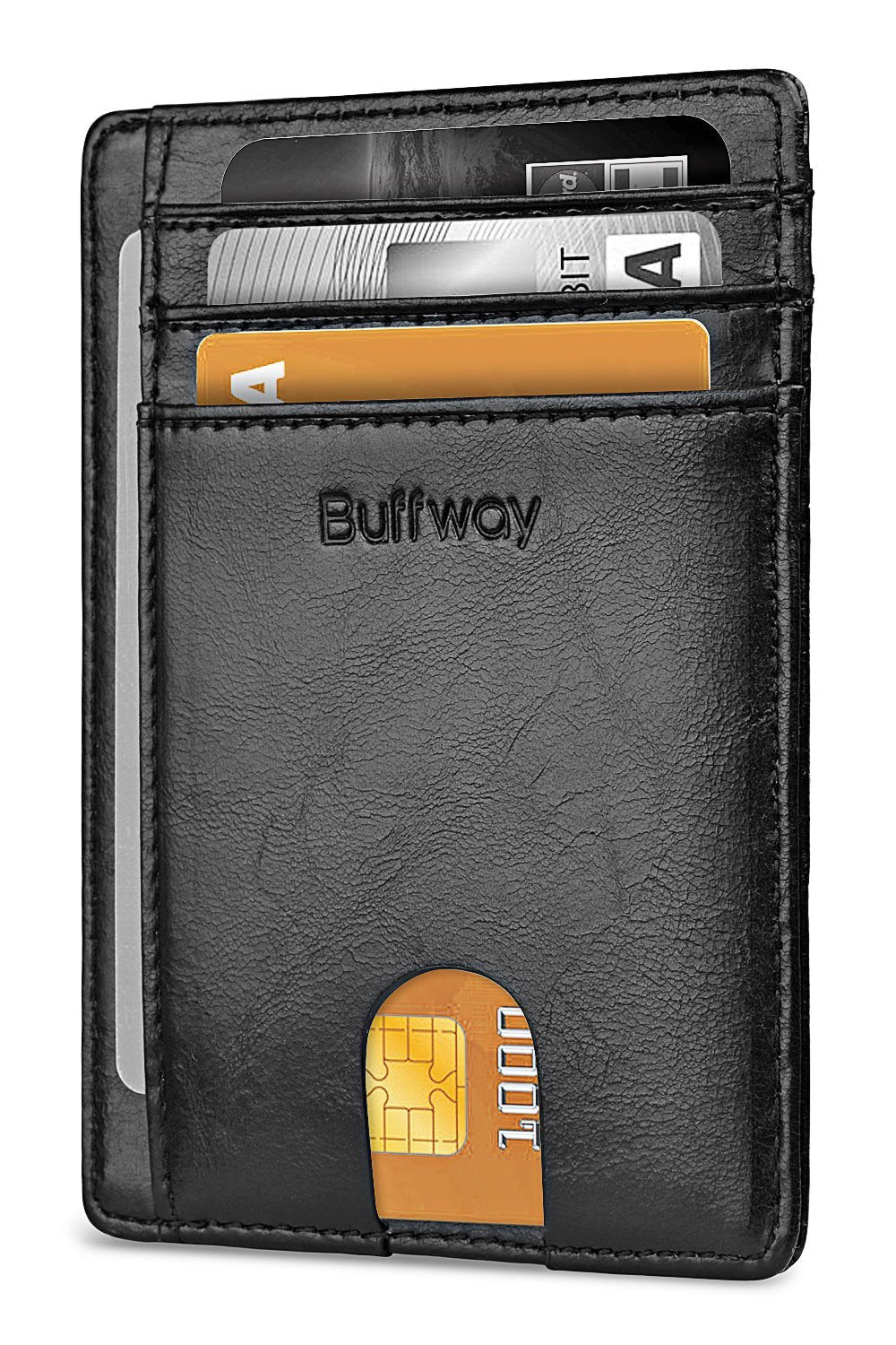 Buffway Slim Minimalist Front Pocket RFID Blocking Leather Wallets for Men Women Alaska Black - LeoForward Australia