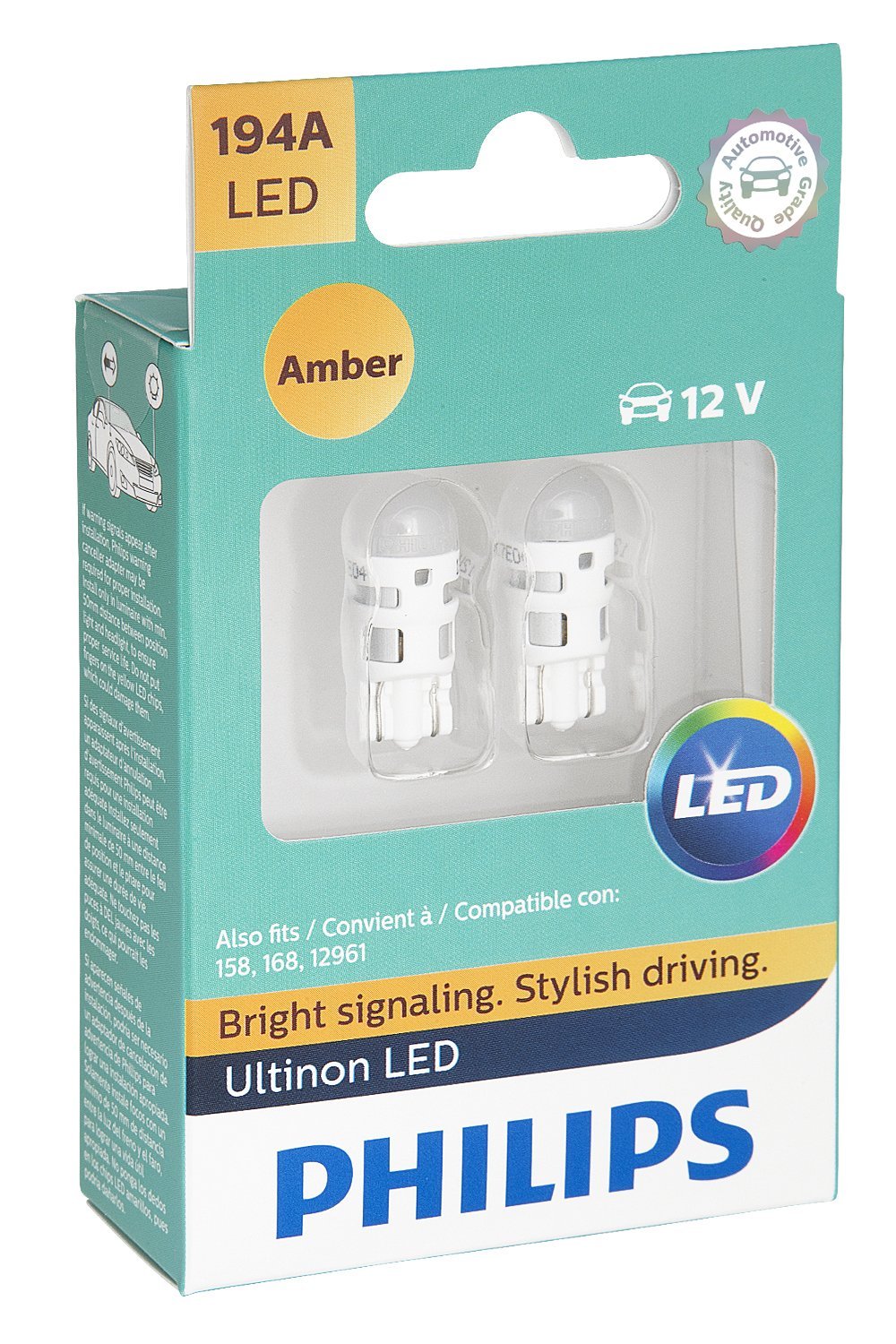  [AUSTRALIA] - PHILIPS 194ALED 194 Ultinon LED Bulb (Amber), 2 Pack