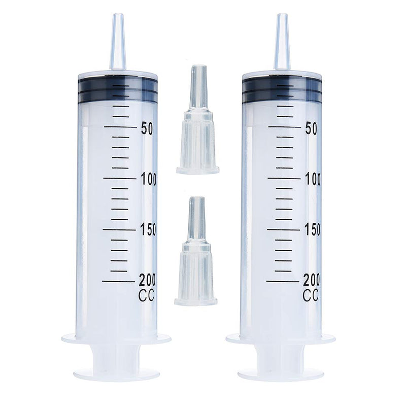  [AUSTRALIA] - 2 Pack 200ml Large Plastic Syringes for Scientific Labs, Liquid Dispensing Metric, and Multiple Uses