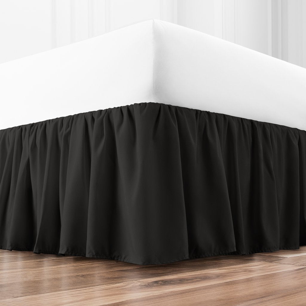  [AUSTRALIA] - Zen Home Luxury Ruffled Bed Skirt - 1500 Series Luxury Brushed Microfiber w/Bamboo Blend Treatment - Eco-Friendly, Hypoallergenic Dust Ruffle w/ 15" Drop - Cal King - Black California King