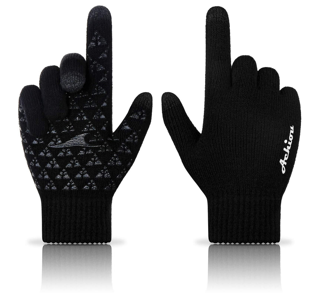 Achiou Winter Knit Gloves Touchscreen Warm Thermal Soft Lining Elastic Cuff Texting Anti-Slip 3 Size Choice for Women Men Black Medium - LeoForward Australia