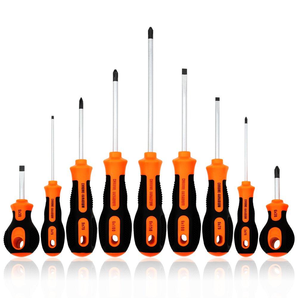 Kingsdun Phillips and Flathead Screwdriver Set, 9pcs Long and Stubby Screwdriver Set with Magnetic Tips and Comfortable Non-skid Handle, Heavy Duty Hand Tool Kit for Repairing,Crafting 9in1 kit - LeoForward Australia