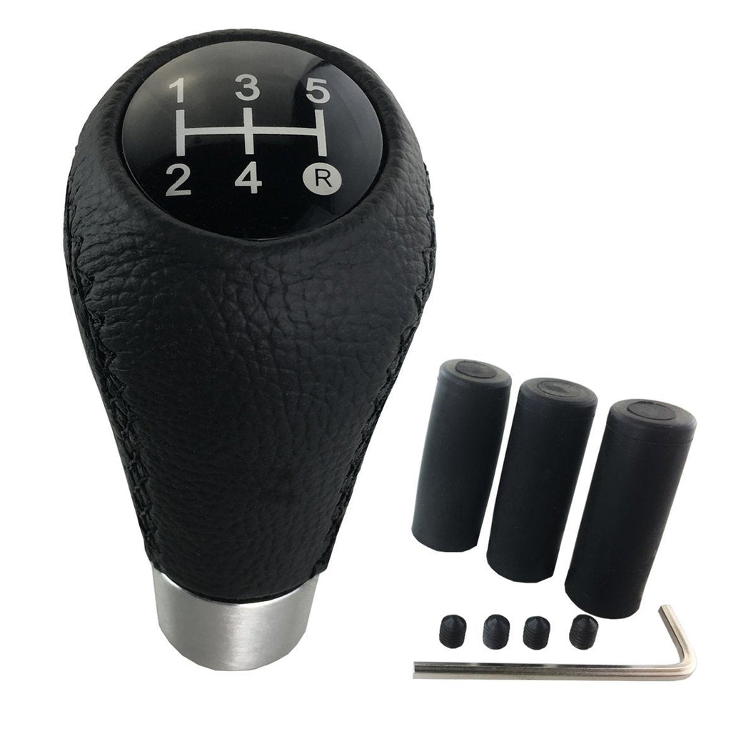  [AUSTRALIA] - Arenbel 5 Speed Shifter Knob Leather Gear Stick Shift Knobs Shifting Lever Handle fit Most Automatic Manual Cars, Black