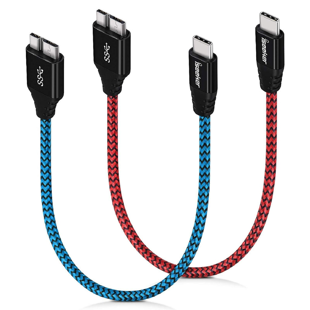Type C to Micro B Cable, iSeekerKit USB 3.0 USB-C to Micro USB 1Ft Charge & Data Sync Cable Compatible for Samsung Galaxy S5/ Note 3, Toshiba Canvio, WD External Hard Drive Red&Blue - LeoForward Australia
