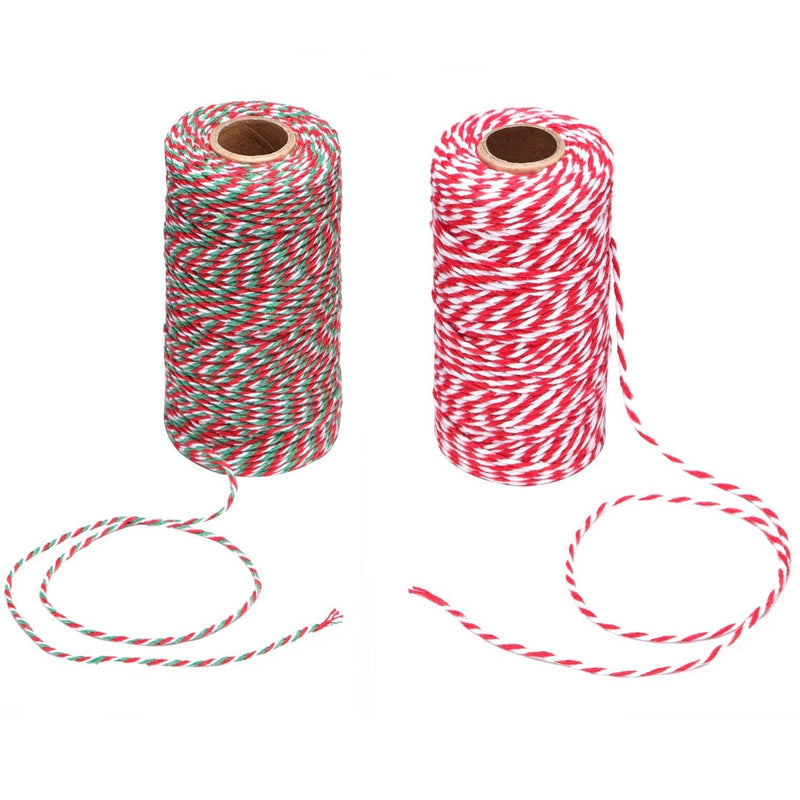  [AUSTRALIA] - Maosifang Christmas Bakers Candy Rope Ribbon Twine 2 mm Cotton Rope Cord String for Gift Wrapping Arts Crafts 656 Feet,2 Pieces Multicolor 1