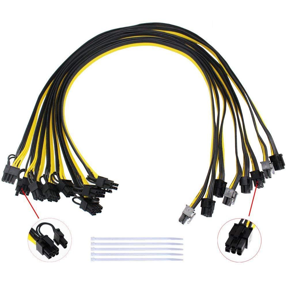  [AUSTRALIA] - S-Union [8PCS] New 16AWG 6Pin PCI-E to 8 (6+2) pin Cable 27.5 Inch(70CM) Length PCI 6Pin Male to Male Cable for GPU/PSU Breakout Board, GPU Ethereum ETH Mining Power Supply (with 5 Nylon Cable Ties)