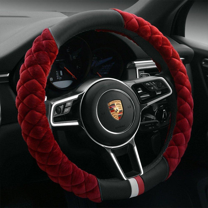  [AUSTRALIA] - Cxtiy Universal Car Steering Wheel Cover Fluffy Winter Plush Steering Wheel Cover (A-Wine red) A-wine red