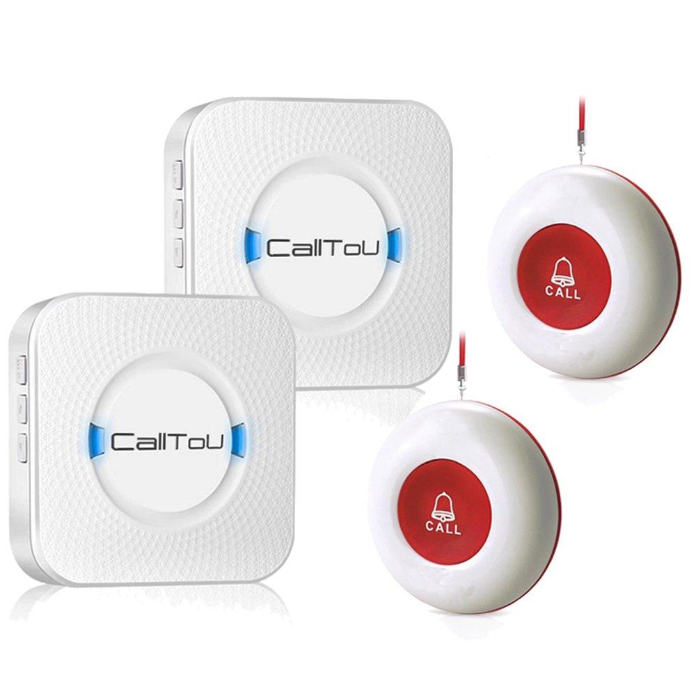  [AUSTRALIA] - CallToU Wireless Caregiver Pager Smart Call System 2 SOS Call Buttons/Transmitters 2 Receivers Nurse Calling Alert Patient Help System for Home/Personal Attention Pager 500+Feet Plugin Receiver