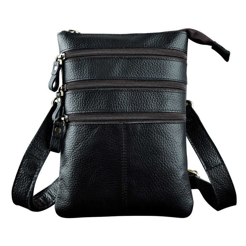 Le'aokuu Men Leather Hook Shoulder Bag Fanny Belt Waist Pack (Z 8712 Black) Z 8712 Black - LeoForward Australia