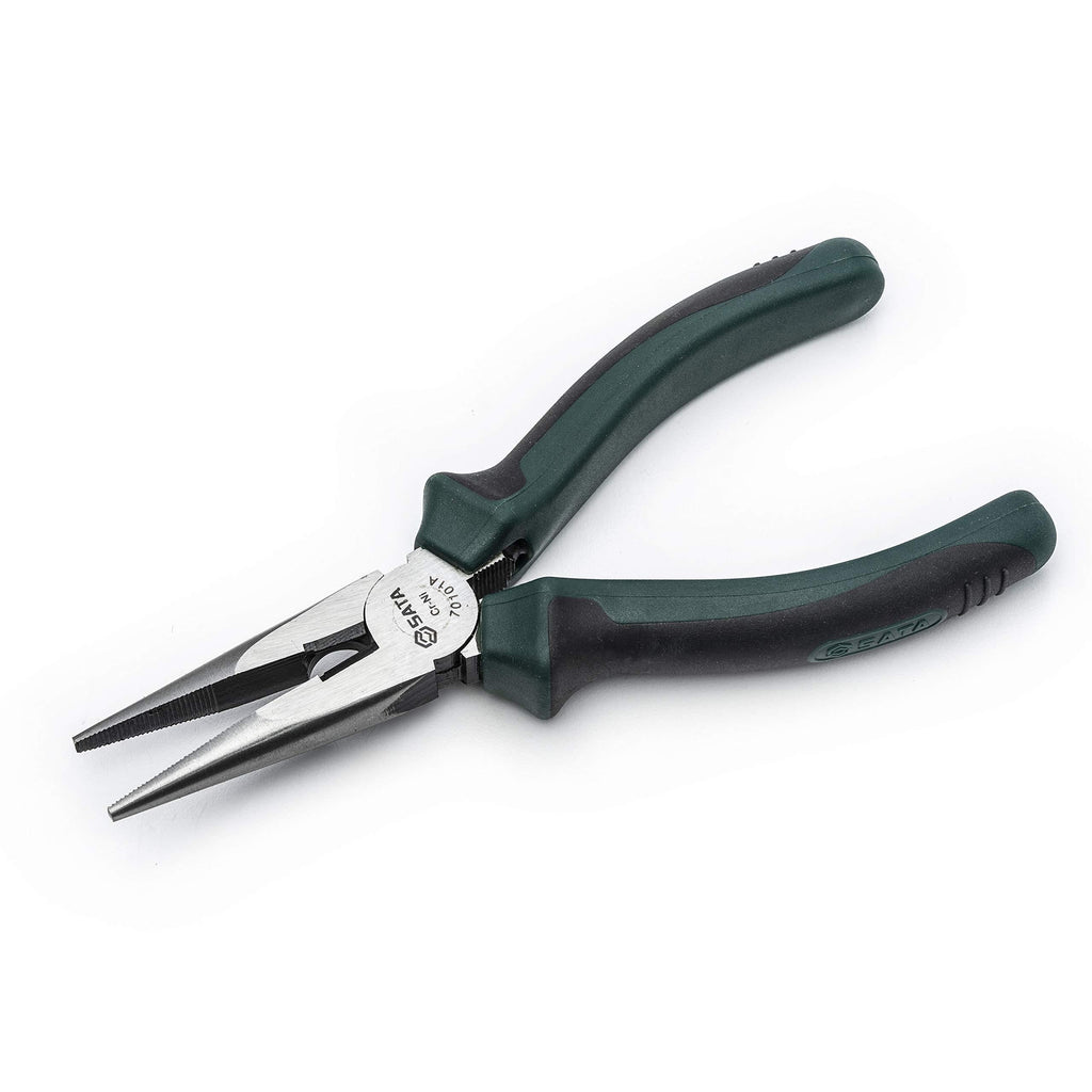  [AUSTRALIA] - SATA 6-Inch Long Needle-Nose Side Cutting Pliers with Nickel-Chrome Steel Body and Green Anti-Slip Handles - ST70101AST 6"