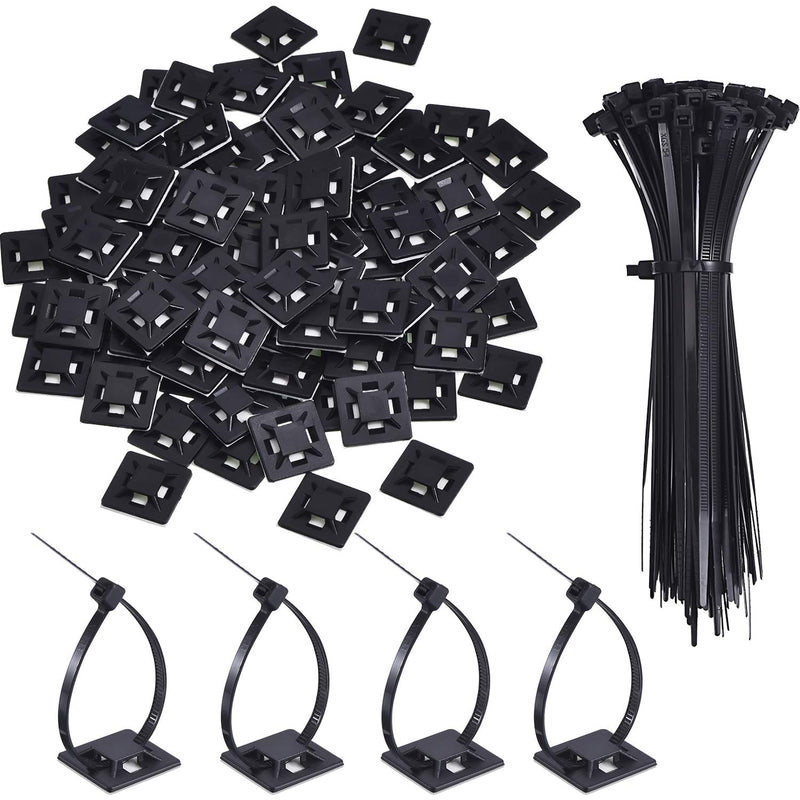  [AUSTRALIA] - 100 Pack Adhesive Clips for Wire Zip Tie Mounts Self Adhesive Cable Tie Base Holders with Black Multi-Purpose Cords Cable Tie Desk Wall Organize (Length 150 mm, Width 2 cm)