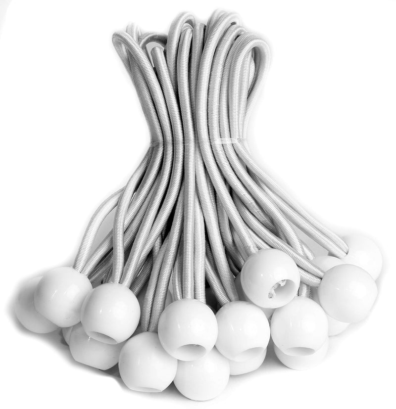  [AUSTRALIA] - eHomeA2Z Ball Bungee White Heavy Duty 25 Pack Weather Resistant 5mm Thick for Camping Tarp Cargo Tent (25, 6-inch) 6 Inch