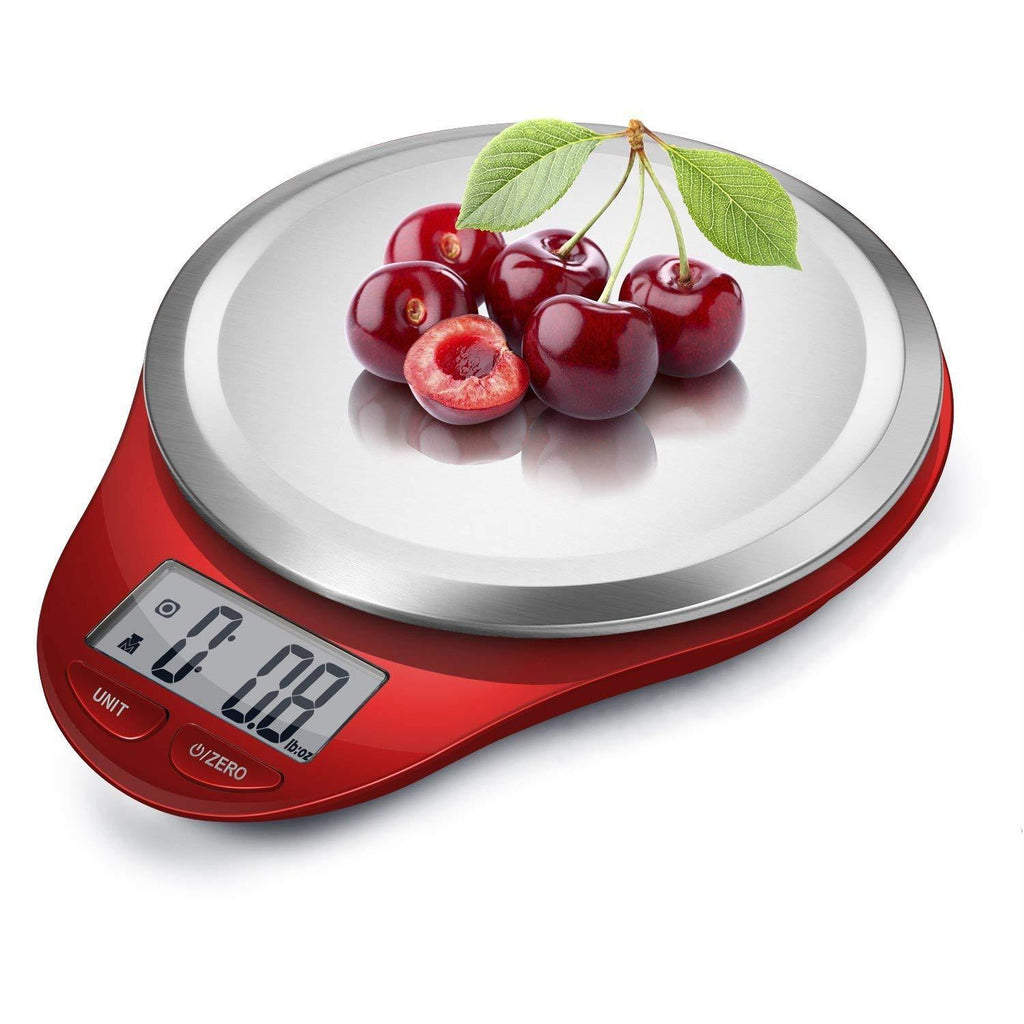 NUTRI FIT Digital Kitchen Scale with Wide Stainless Steel Plateform High Accuracy Multifunction Food Scale with LCD Display for Baking Kitchen Cooking,Tare & Auto Off Function (Red) Red - LeoForward Australia