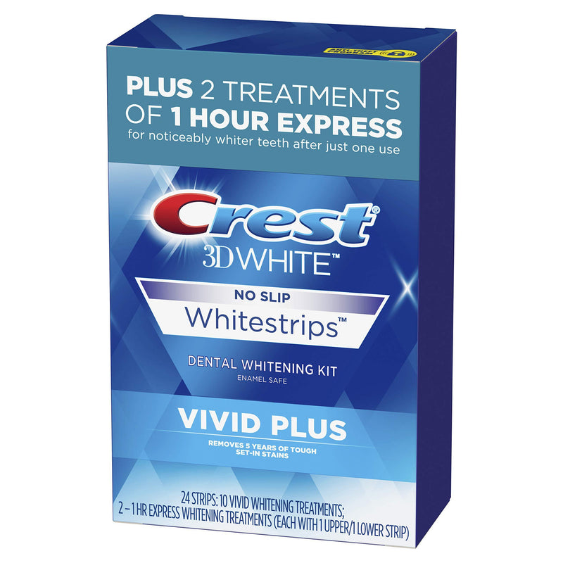 Crest 3D White Whitestrips Vivid Plus Teeth Whitening Kit, Individual Strips (10 Vivid Plus Treatments + 2 1hr Express Treatments), Basic Flavorless Whitestrips, 24 Count - LeoForward Australia