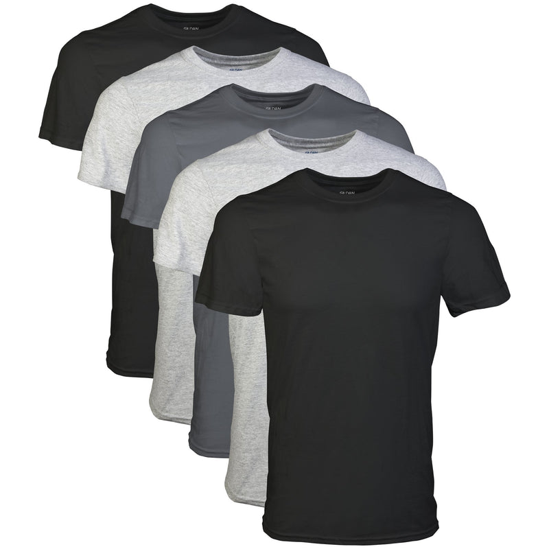 Gildan Men's Crew T-Shirts, Multipack 5 Assorted Black (5-pack) Small - LeoForward Australia