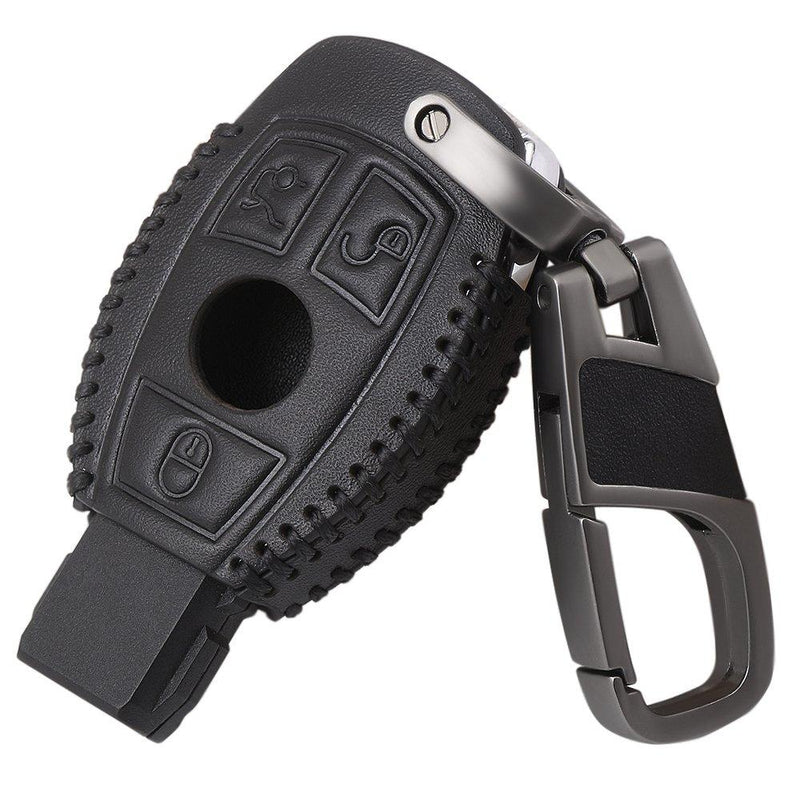  [AUSTRALIA] - Smart 3button Leather Key Cover Bag Fob Shell Car Key Cases Fit For Mercedes Benz W203 W205 W210 W211 W212 W124 Accessories Black