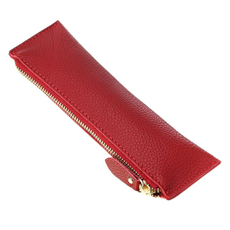 BTSKY Genuine Leather Pencil Case - Zippered Pen Case Stationery Bag Zipper Pouch Pencil Holder (Red) Red - LeoForward Australia