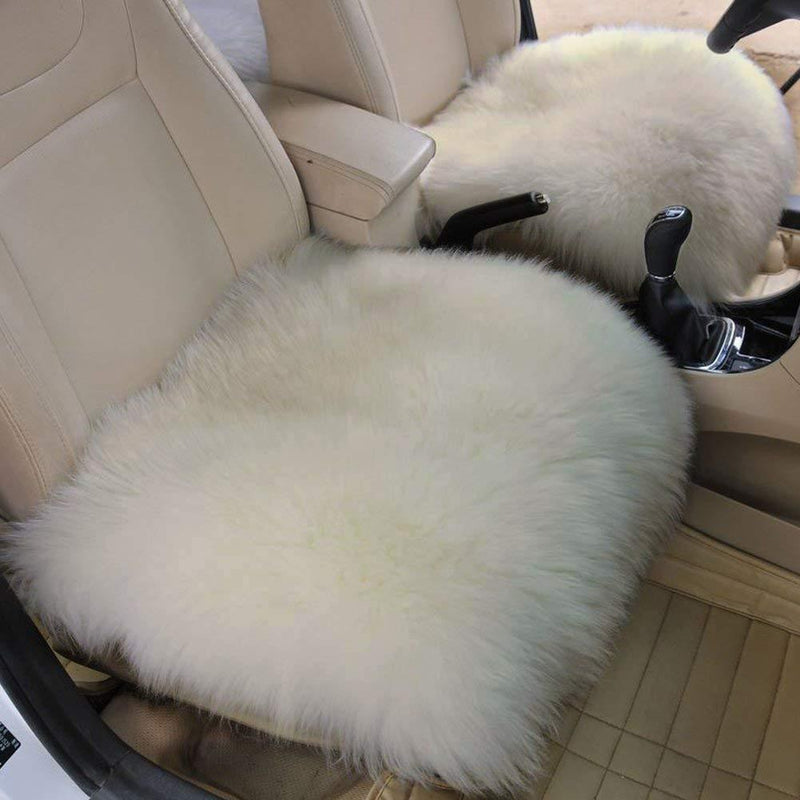  [AUSTRALIA] - WINGOFFLY 2 Pack 17.7x17.7 Luxurious Faux Sheepskin Long Wool Front Car Seat Covers Pad Mat Universal Fit for Auto Supplies Office Chair, White