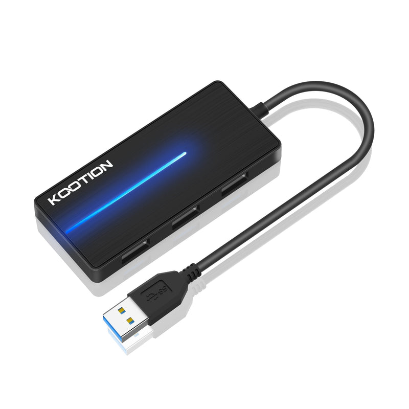 KOOTION 4-Port USB 3.0 Hub, Ultra-Slim Data Hub (5Gbps Transfer Speed) with LED Indicator for MacBook, Windows PC, Surface, Mobile HDD, Ultrabook, Flash Drive, Laptop (Black) Black 4-port - LeoForward Australia
