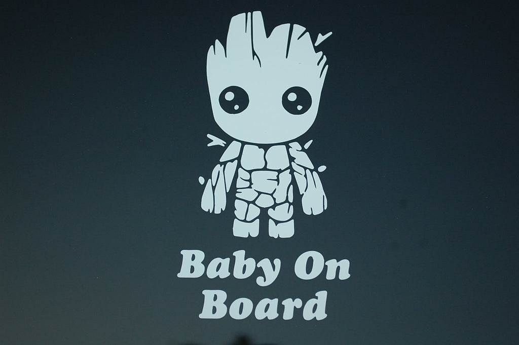  [AUSTRALIA] - Five STAR SUPPLY Baby On Board Baby Groot Sticker Vinyl Decal Choose Color!! Car Window (V521) (White)