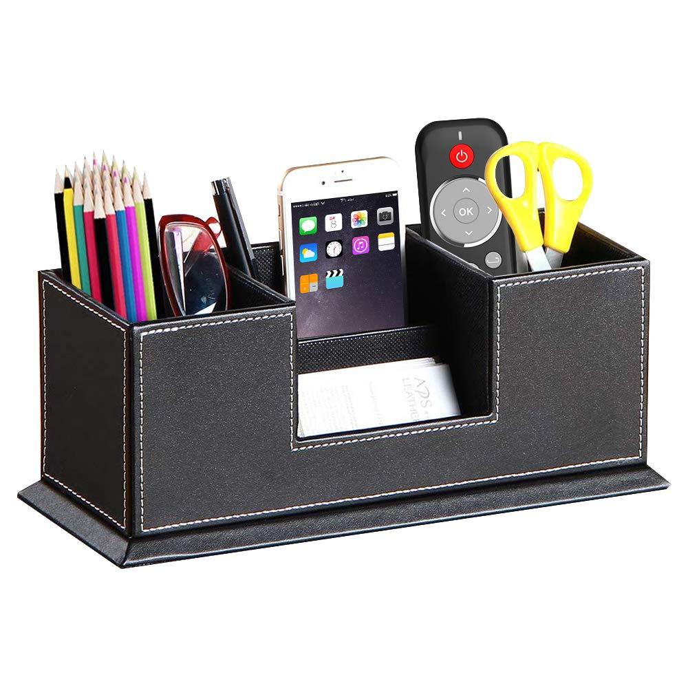 PUSU Leather Cute Pen Organizer,Pencil Holder,Pen Cup/Stand/Tray/Container/Caddy,desk organizers and accessories,Office Supplies Desktop Storage Box for Stationery,Business Card,Phone,etc.… (black) black - LeoForward Australia