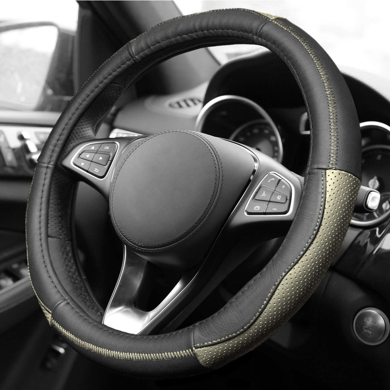  [AUSTRALIA] - FH Group FH2007BEIGE Sleek and Sporty Genuine Leather Steering Wheel Cover, 1 Pack, Beige