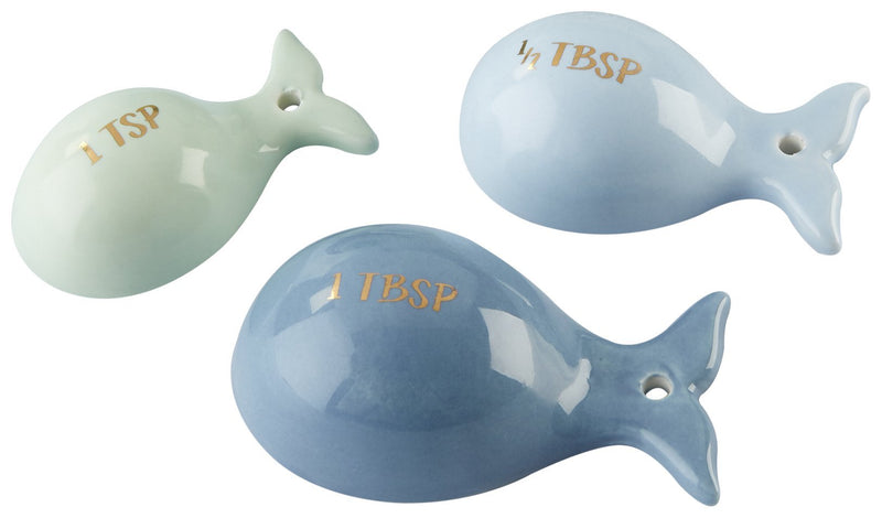  [AUSTRALIA] - Kate Aspen Ceramic Whale Shaped Set | Tablespoon, Half Tablespoon & Teaspoon Measuring Spoons, One Size, Blue and Gold