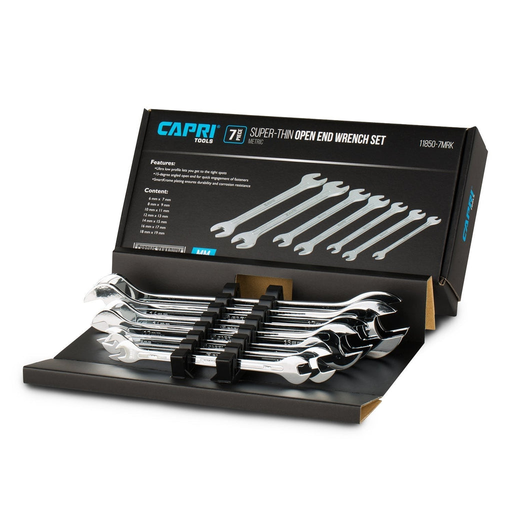  [AUSTRALIA] - Capri Tools Super-Thin Open End Wrench Set, Metric, 6 to 19 mm, 7-Piece Metric Set