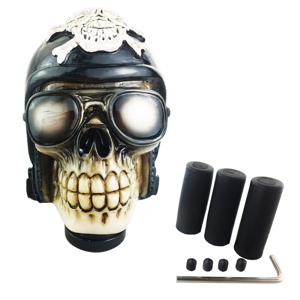  [AUSTRALIA] - Arenbel Skull Stick Knob Gear Shifting Shift Knobs Universal Lever Shifter Head of Motorcycle Rider Style fit Most Manual Automatic Cars, Black