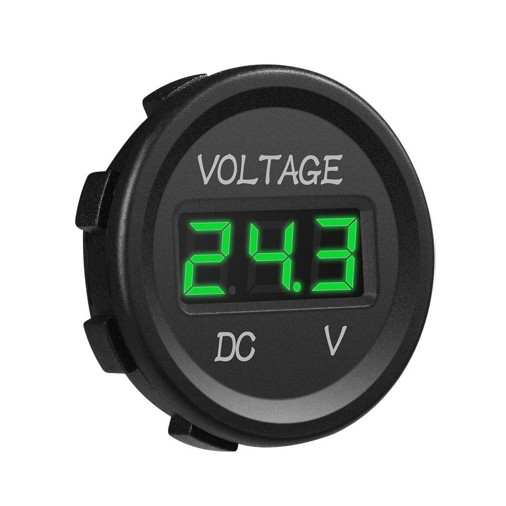  [AUSTRALIA] - MICTUNING DC 12V LED Digital Display Voltmeter Waterproof for Boat Marine Vehicle Motorcycle Truck ATV UTV Car Camper Caravan Green Digital Round Panel