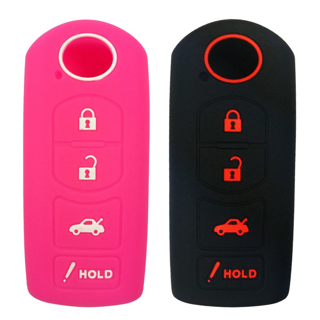  [AUSTRALIA] - Coolbestda 2Pcs Rubbber 4buttons Smart Key Fob Remote Cover Case Protector Keyless Skin Jacket Holder for Mazda 3 6 CX-5 CX-7 CX-9 MX-5 Miata Black Rose