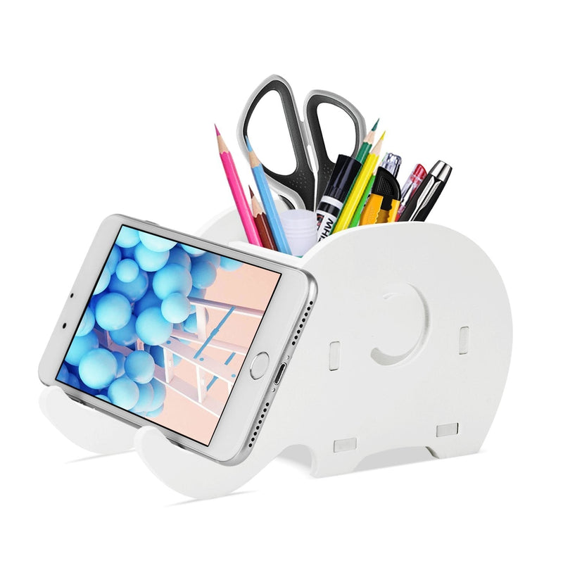 COOLOO Pencil Holder Cell Phone Stand, Cute Elephant Office Accessories Tablet Desk Bracket Compatible, Desk Decoration Multifunctional Stationery Box OrganizerOrganizer 01-White - LeoForward Australia