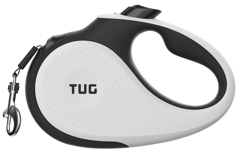 TUG 360° Tangle-Free, Heavy Duty Retractable Dog Leash with Anti-Slip Handle; 16 ft Strong Nylon Tape; One-Handed Brake, Pause, Lock Large White - LeoForward Australia