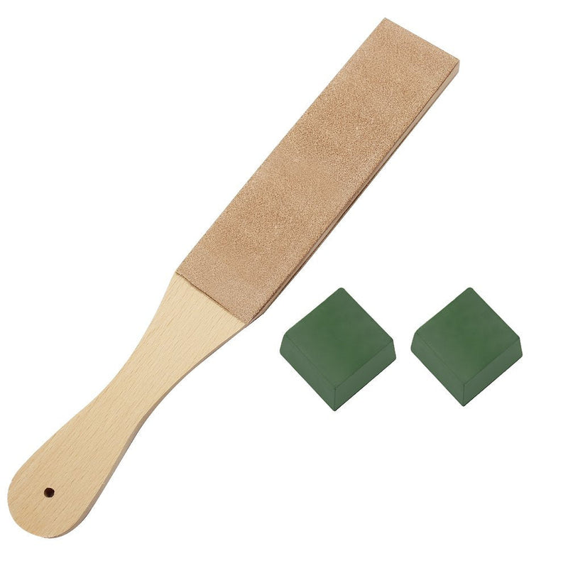  [AUSTRALIA] - Hysagtek 3 Pcs DIY Leather Strops Kit - 1 Pcs Wooden Handle Leather Strop Double Sided Leather Paddle Strop with 2 Pcs 1.06 Oz Polishing Compounds for Leather Knife Sharpening Polishing