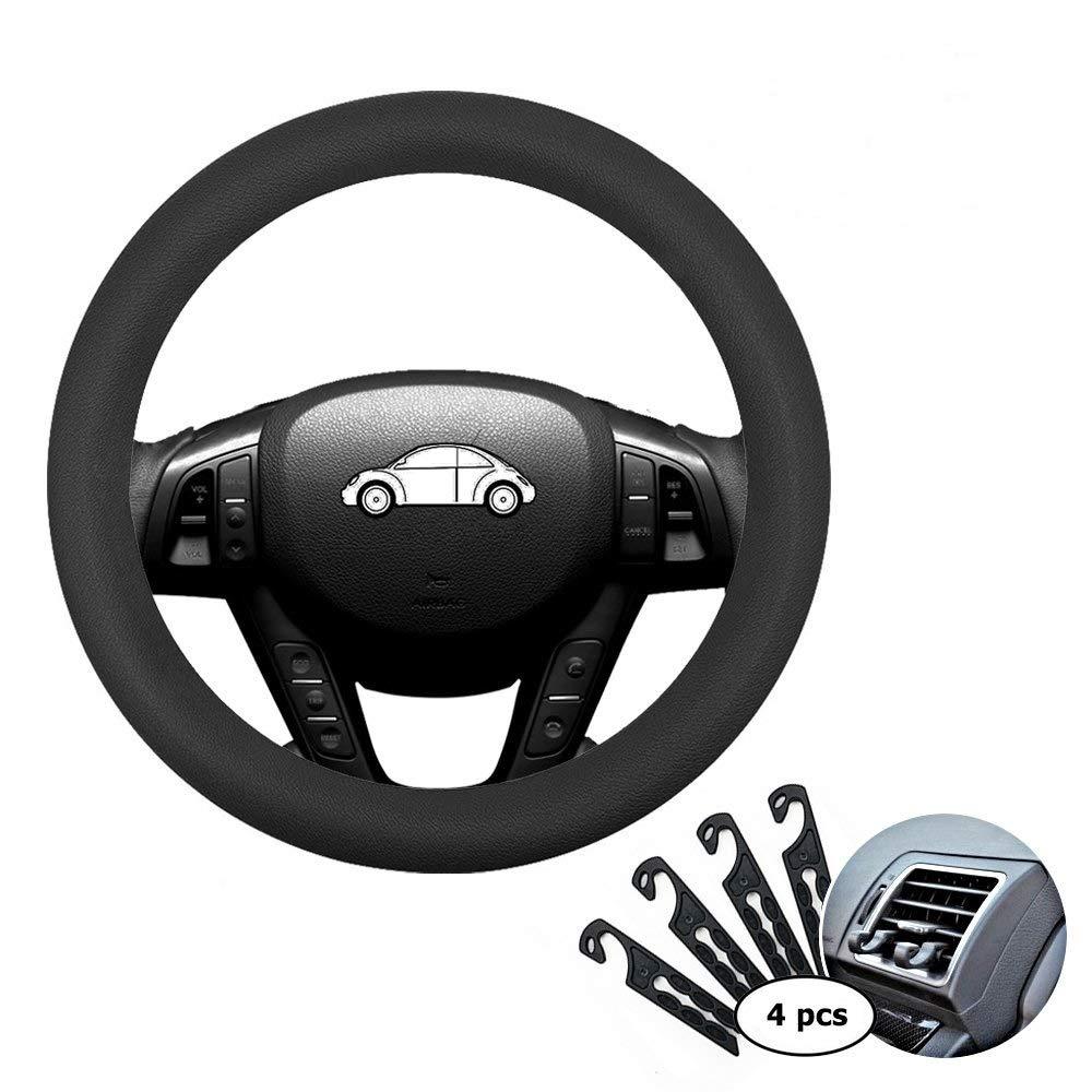  [AUSTRALIA] - Direct Black Silicone Auto Car Steering Wheel Cover 13” -15”, with 4 pcs Air Vent Hook