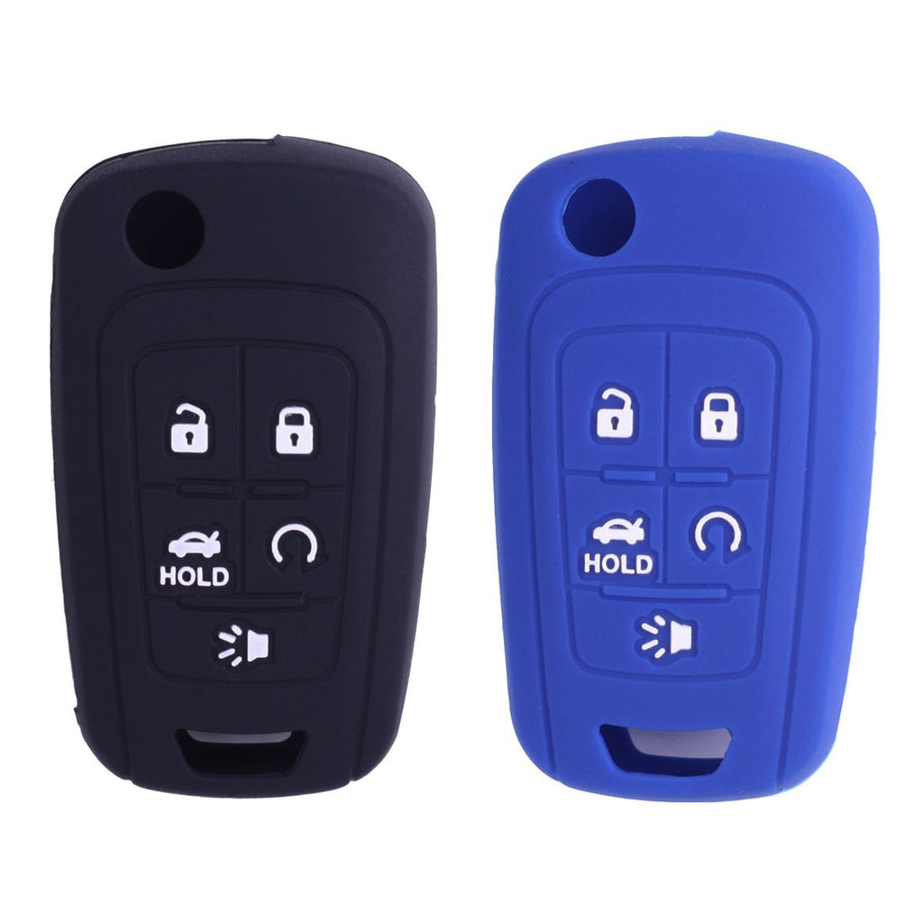 2Pcs XUHANG Sillicone key fob Skin key Cover Remote Case Protector Shell for Chevrolet Camaro Cruze Limited Equinox Impala Limited Malibu Limited Sonic 5 Button Blue Black black blue - LeoForward Australia