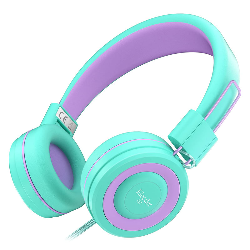  [AUSTRALIA] - Elecder i37 Kids Headphones Children Girls Boys Teens Foldable Adjustable On Ear Headphones 3.5mm Jack Compatible Cellphones Computer MP3/4 Kindle School Tablet Green/Purple
