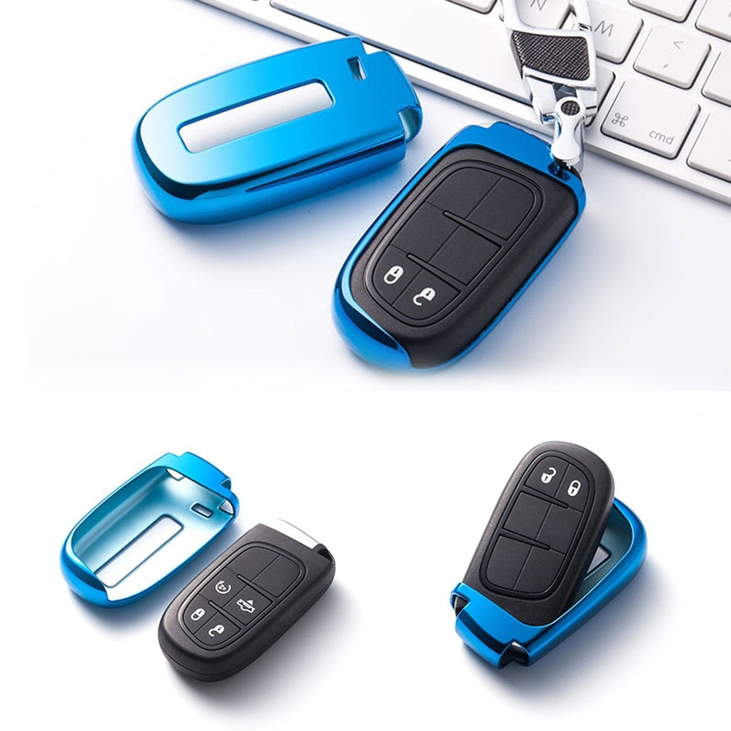  [AUSTRALIA] - Xotic Tech Blue Soft TPU Smart Remote Key Cover Keyless FOB Shell Case for Jeep Chrysler Dodge Remote Key