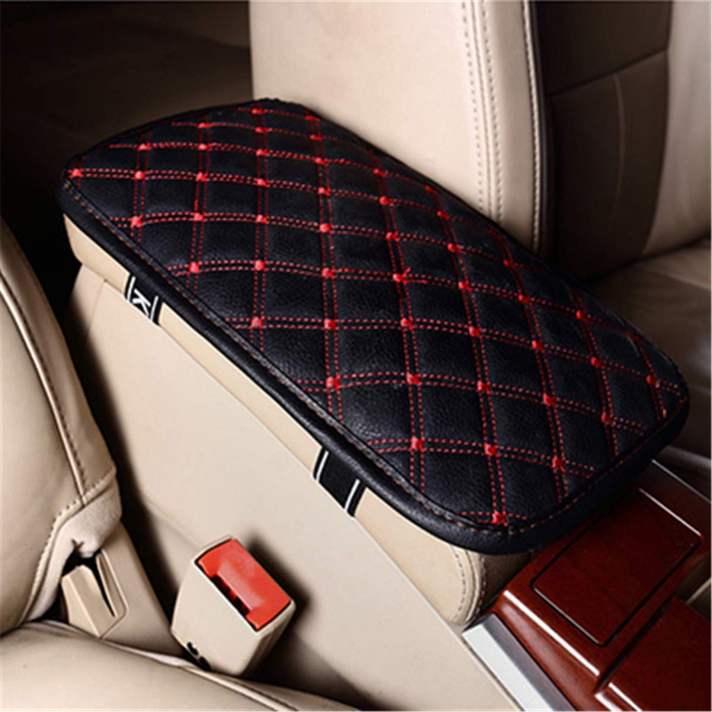 LKXHarleya Car Center Console Cover, Universal Car Armrest Cover, PU Leather Auto Arm Rest Cushion Pads, Center Console Armrest Protector, Fit for Most Vehicle, SUV, Truck Car Accessories 11.42"x7.48"/29x19cm Black With Red Thread - LeoForward Australia