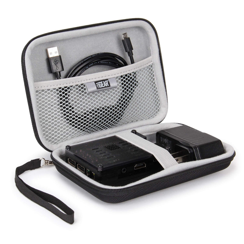  [AUSTRALIA] - USA GEAR Mini PC Case Compatible with Raspberry Pi 3, Raspberry Pi 4, Raspberry Pi Zero, and Model B Motherboard - Water Resistant, Accessory Storage, Wrist Strap, and Security Strap - Black