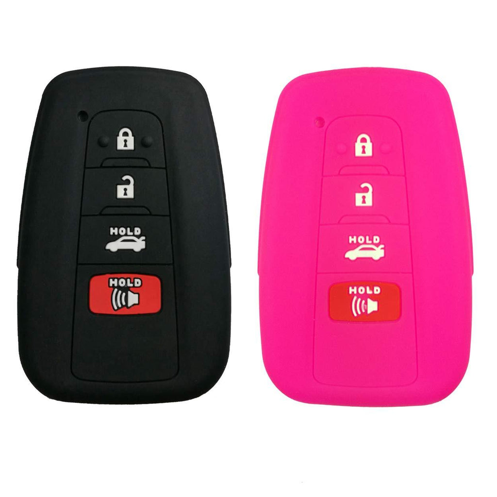  [AUSTRALIA] - Coolbestda 2Pcs Silicone 4buttons Smart Key Fob Protector Remote Cover Skin Case Keyless Entry Jacket for 2018 Toyota Camry C-HR Prius HYQ14FBC Black Rose